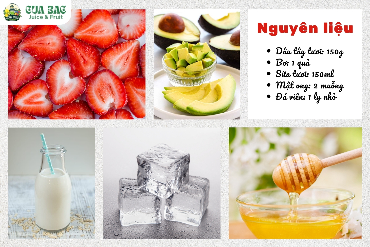nguyên liệu làm sinh tố dâu tây bơ