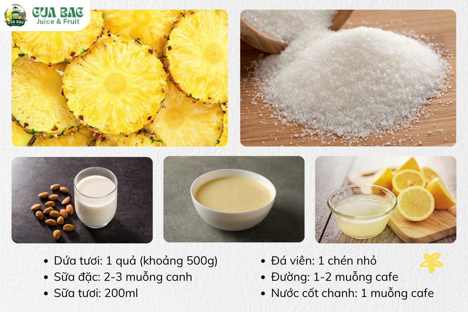 nguyên liệu làm sinh tố dứa thơm ngon