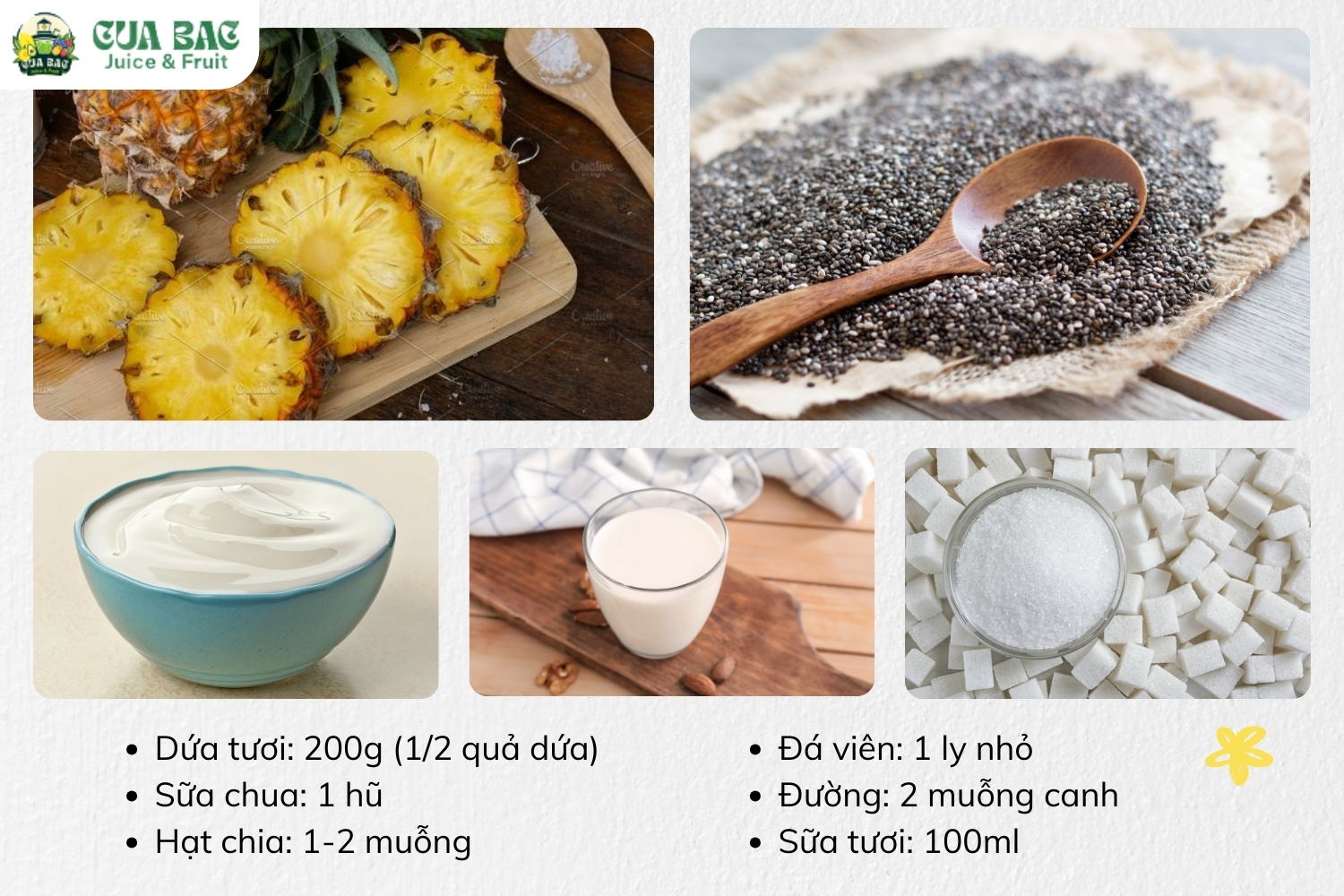nguyên liệu làm sinh tố dứa hạt chia