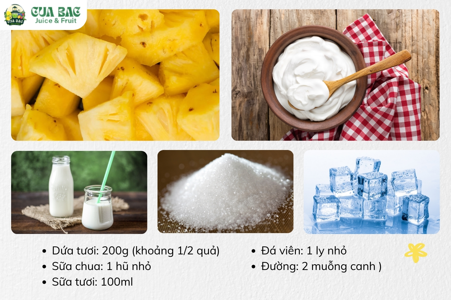 nguyên liệu làm sinh tố dứa sữa chua