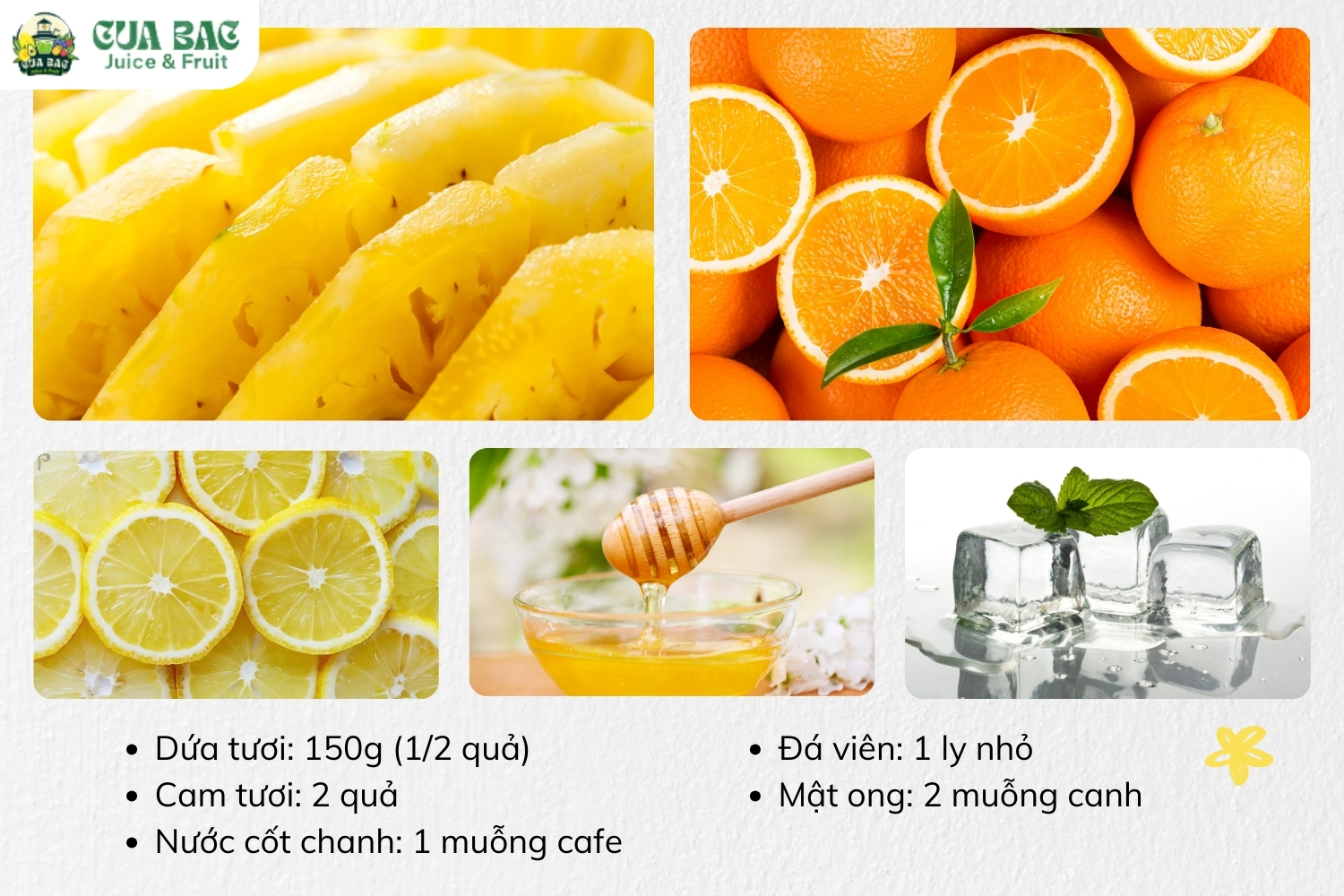 nguyên liệu làm sinh tố dứa cam