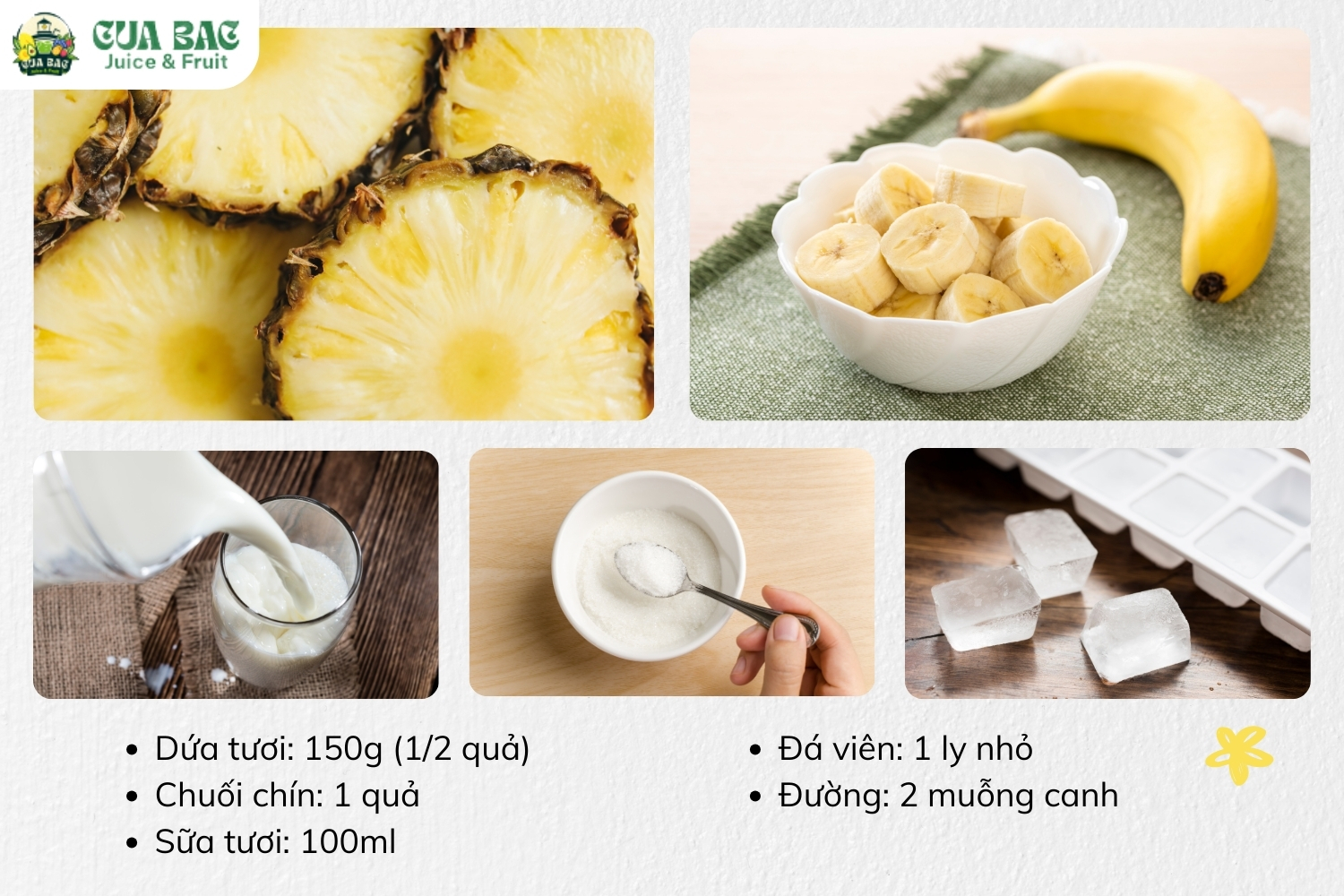 nguyên liệu làm sinh tố dứa chuối