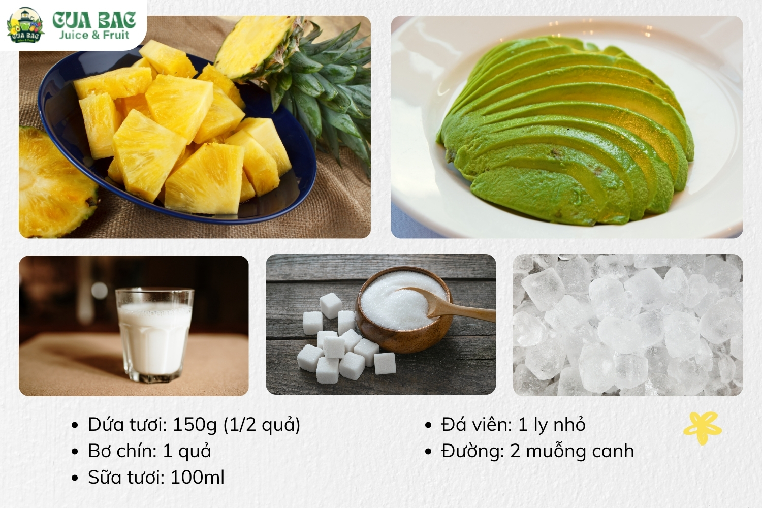 nguyên liệu làm sinh tố dứa bơ